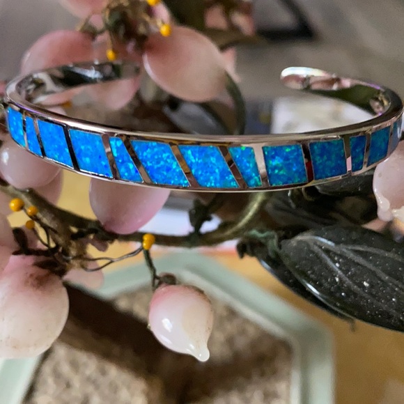 Vintage Jewelry - Vintage 925 inlay fire opal cuff